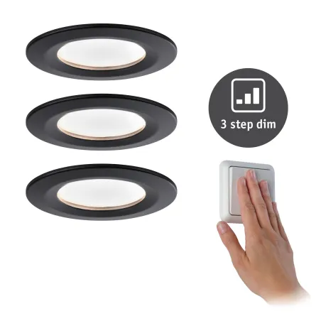 ENC Nova Coin 3 niv grad rond fixe LED 3x6,5W 2700K 230V Noir mat/A...