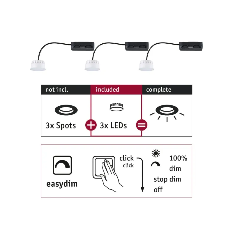 ENC Choose Lot 3 Coin Easy-Dim LED 3x6,5W 630lm 2700K 51mm synthéti...