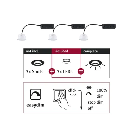 ENC Choose Lot 3 Coin Easy-Dim LED 3x6,5W 630lm 2700K 51mm synthéti...