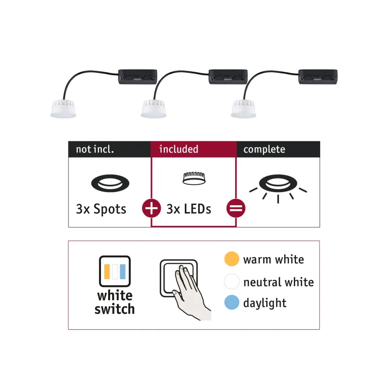 ENC Choose Lot 3 Coin WhiteSwitch LED 3x6,5W 620lm 2700K 51mm synth...