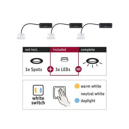 ENC Choose Lot 3 Coin WhiteSwitch LED 3x6,5W 620lm 2700K 51mm synth...