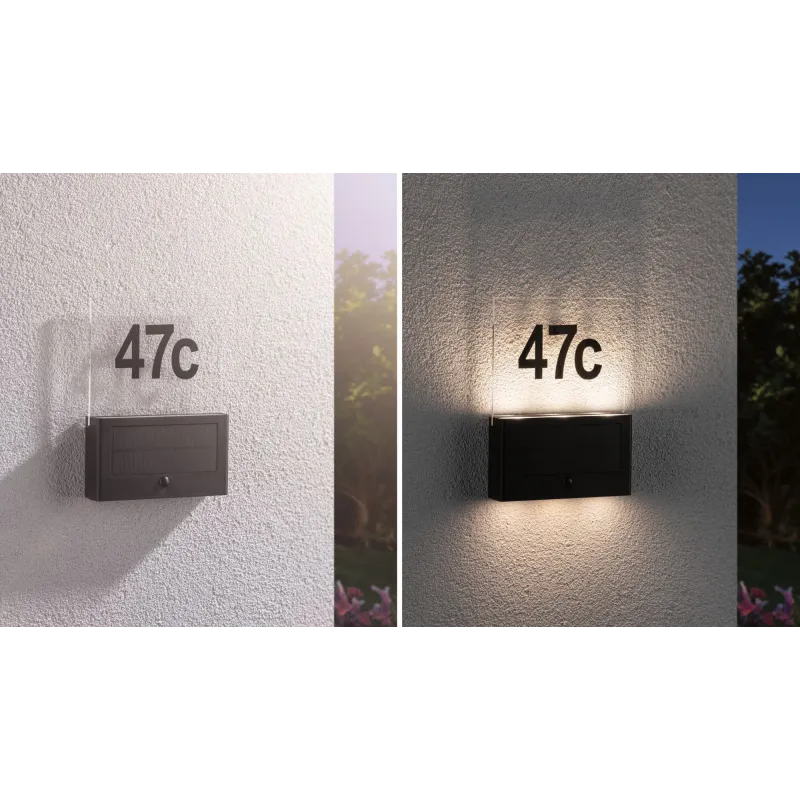 Numéro de maison extérieur solaire Neda IP44 3000K PIR Anthracite
