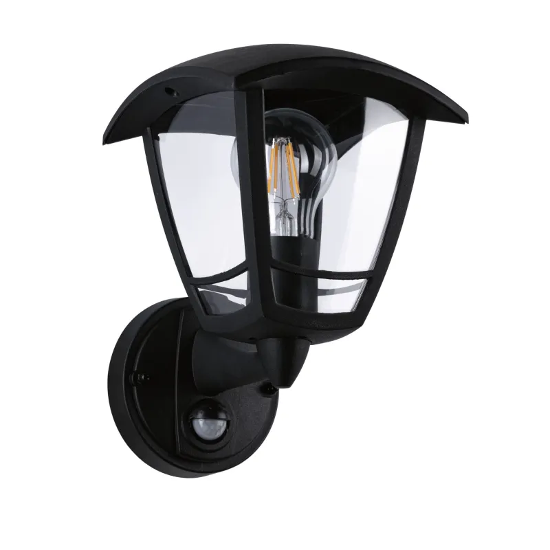 Applique extérieure 230V Classic Curved PIR IP44 E27 Verre transparent/Noir (sans ampoule)