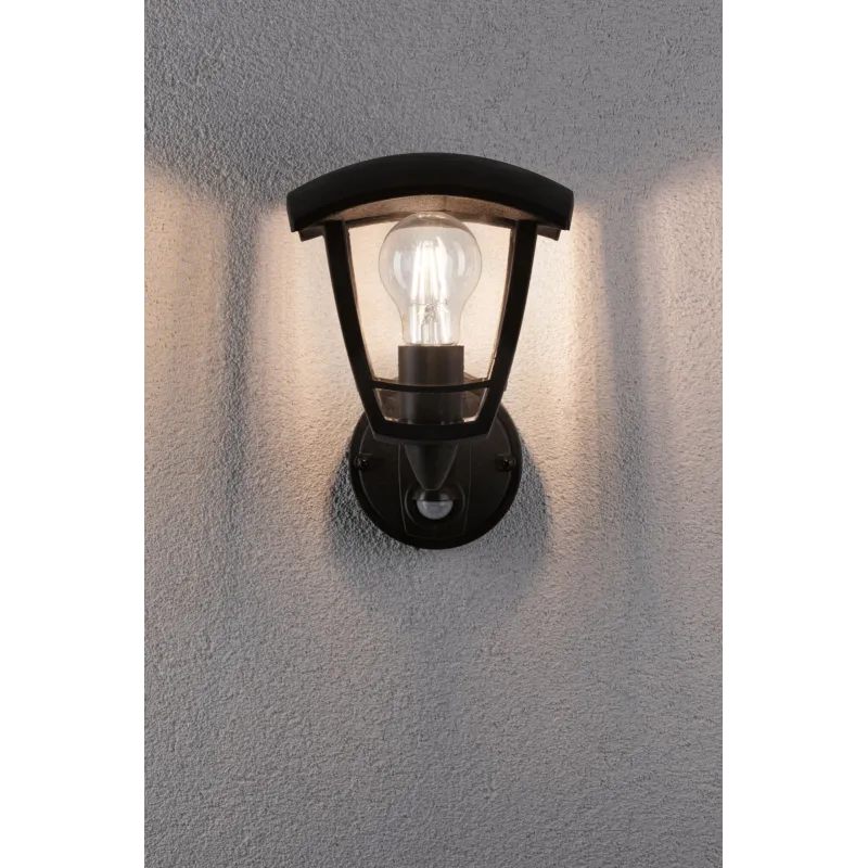 Applique extérieure 230V Classic Curved PIR IP44 E27 Verre transparent/Noir (sans ampoule)