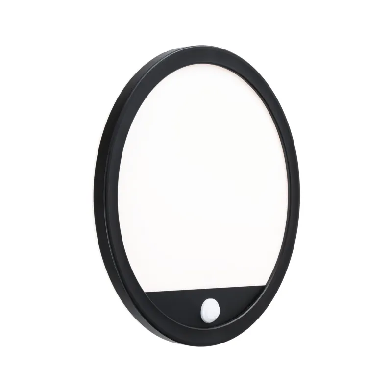 Panneau lamina 230V extérieur rond PIR noir IP44 15W 3000K