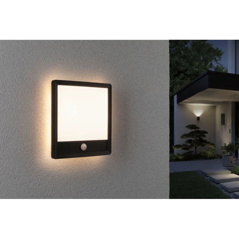 Panneau lamina 230V extérieur carré PIR noir IP44 15W 3000K