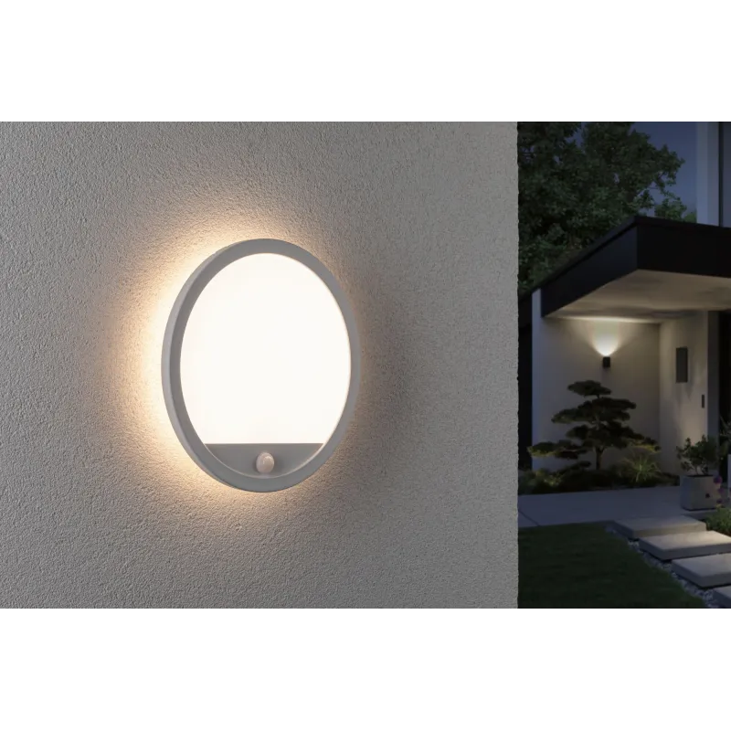 Panneau lamina 230V ext rond PIR blanc IP44 15W 3000K