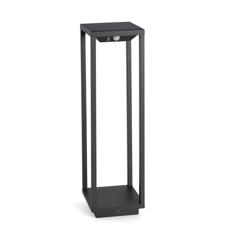 borne led potelet lampadaire solaire a detecteur de mouvement ip54-150lm-3000k-gris anthracite