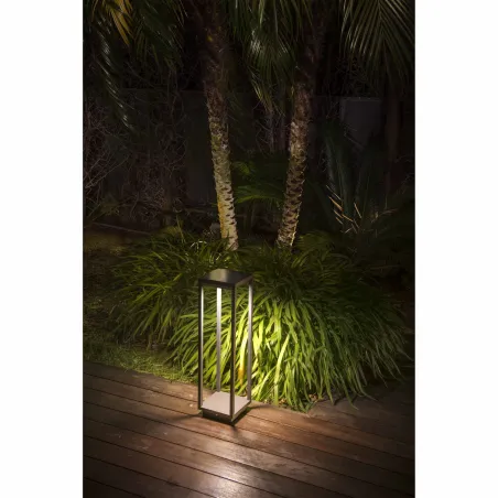borne led potelet lampadaire solaire a detecteur de mouvement ip54-150lm-3000k-gris anthracite