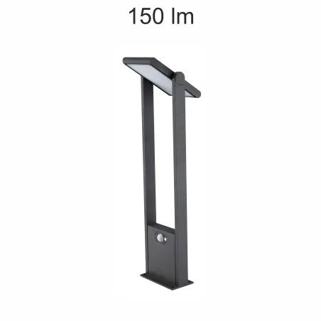 borne led potelet lampadaire solaire a detecteur de mouvement ip54-150lm-3000k-gris anthracite