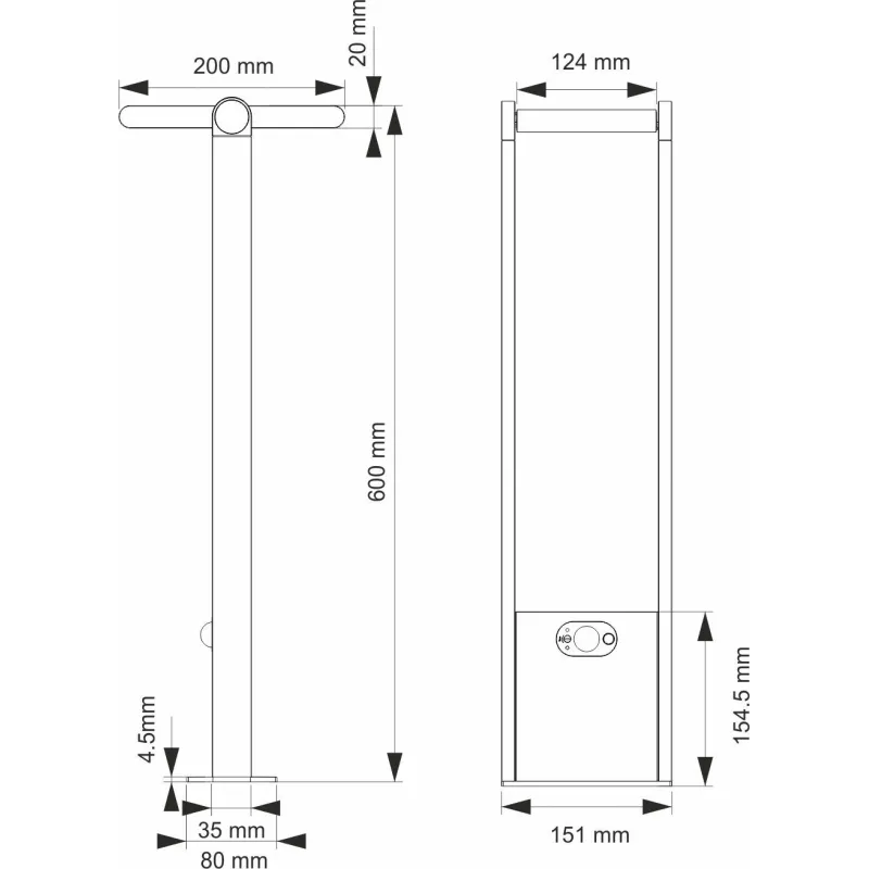 borne led potelet lampadaire solaire a detecteur de mouvement ip54-150lm-3000k-gris anthracite