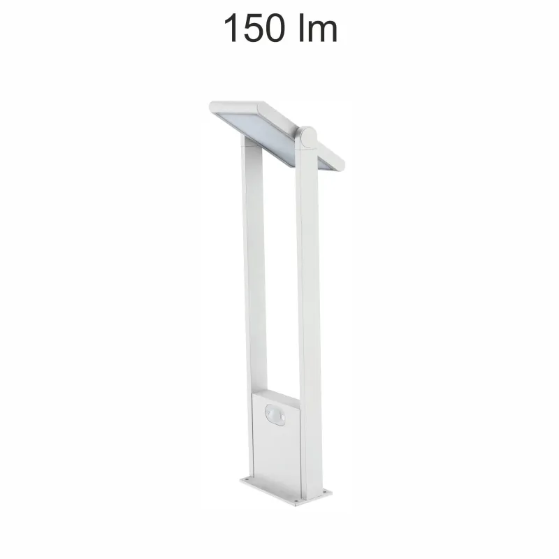 borne led potelet lampadaire solaire a detecteur de mouvement ip54-150lm-3000k-gris anthracite