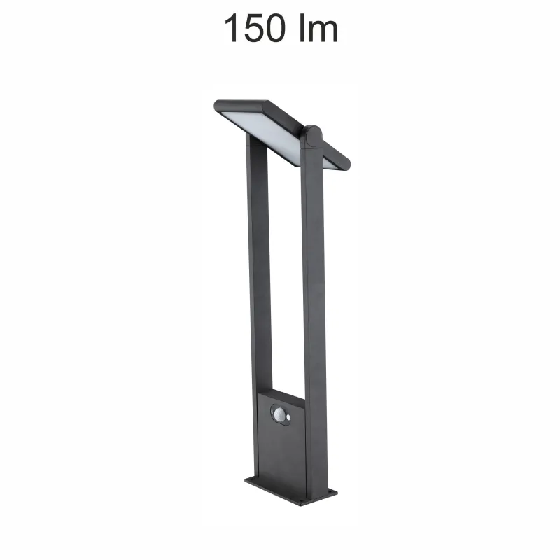 borne led potelet lampadaire solaire a detecteur de mouvement ip54-150lm-3000k-gris anthracite