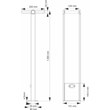 borne led potelet lampadaire solaire a detecteur de mouvement ip54-150lm-3000k-gris anthracite
