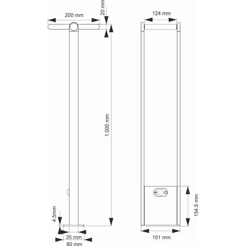 borne led potelet lampadaire solaire a detecteur de mouvement ip54-150lm-3000k-gris anthracite