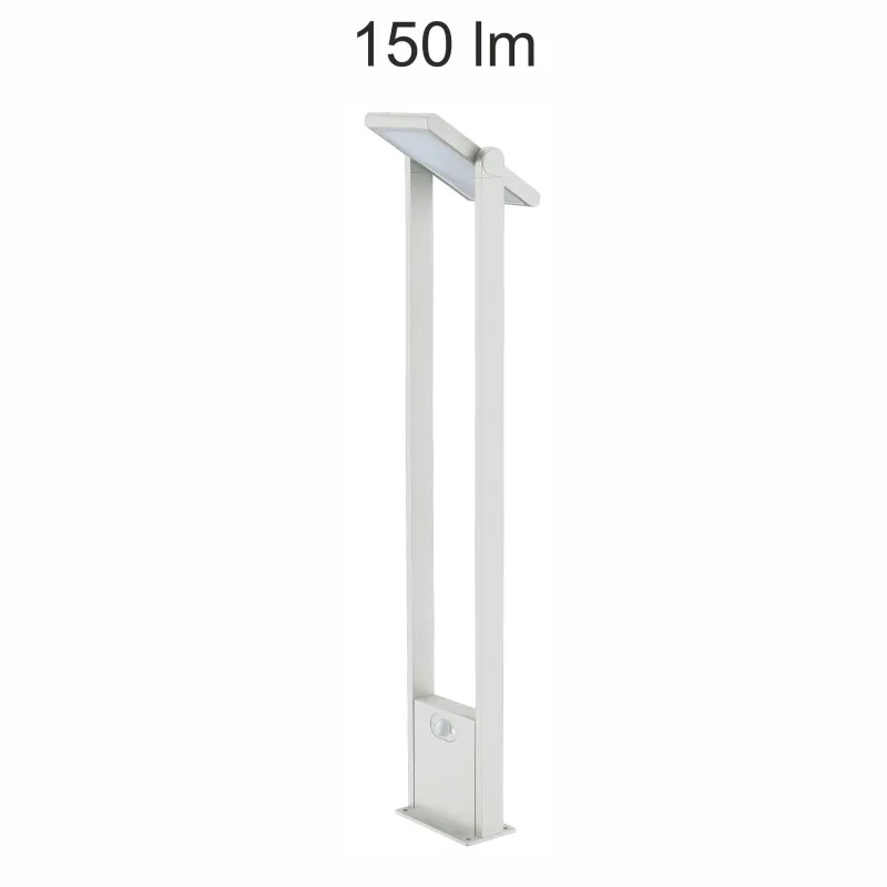 borne led potelet lampadaire solaire a detecteur de mouvement ip54-150lm-3000k-gris anthracite