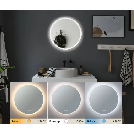 WallCeiling HomeSpa Mirra rond IP44 LED WhiteSwitch 21W 600mm Mir/Bc 230V Mét/Ac