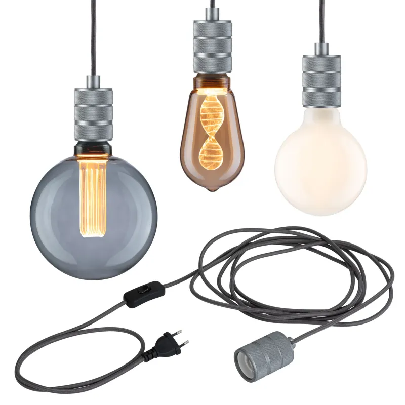 Suspension Neordic Tilla avec prise max20W E27 gris aluminium 230V tissu/mét