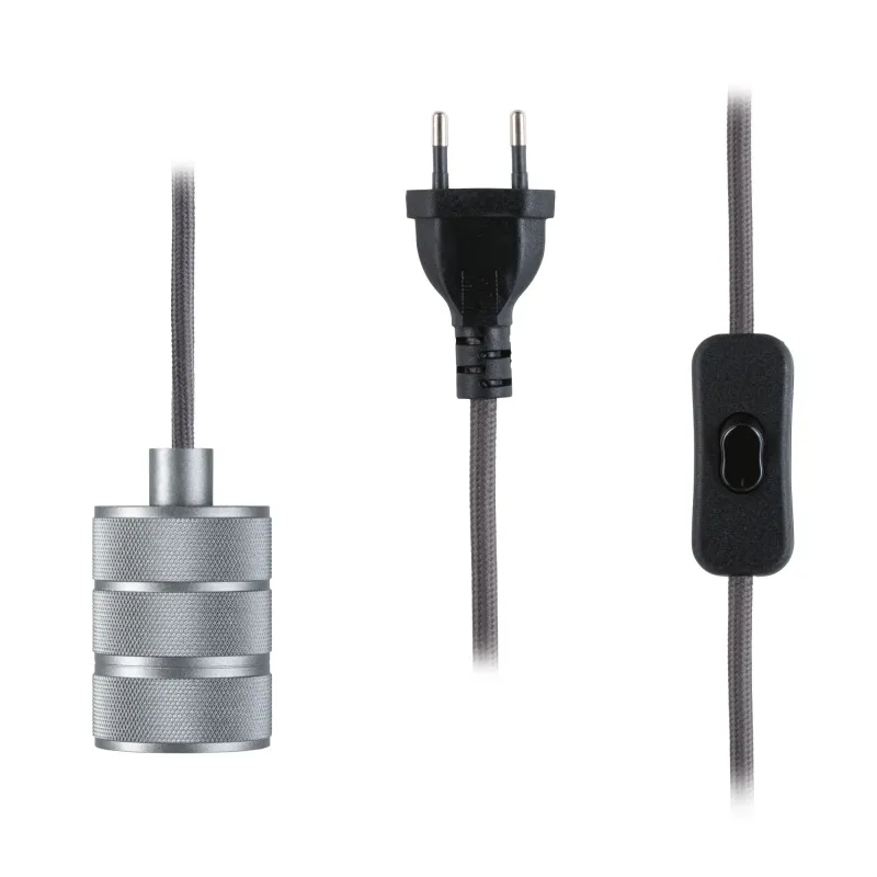 Suspension Neordic Tilla avec prise max20W E27 gris aluminium 230V tissu/mét