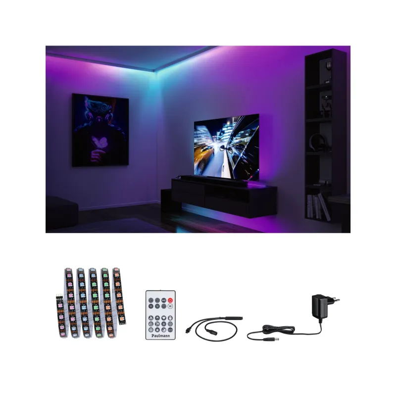 Kit Strip LED 1,5m Dynamic Rainbow RGB IP20 4,8W 12V CC noir Métal