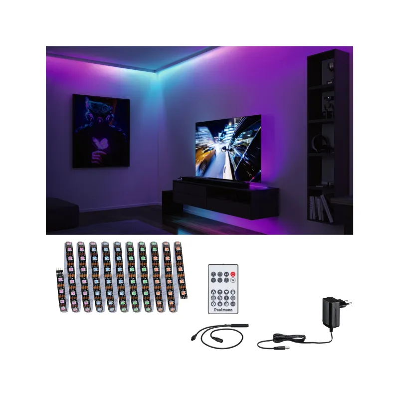 Kit Strip LED 3m Dynamic Rainbow RGB IP20 8,5W 12V CC noir Métal