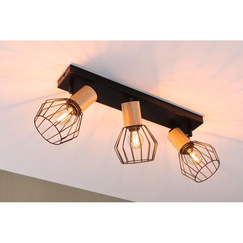 Spots Lanka max. 3x20W E14 230V Noir/bois