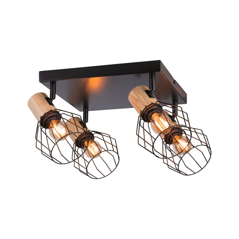 Spots Lanka max. 4x20W E14 230V Noir/bois