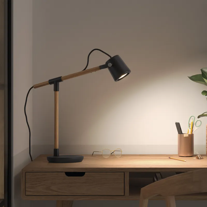 lampe à poser Branch GU10 LED 9W noir-chêne