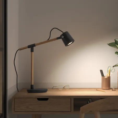 lampe à poser Branch GU10 LED 9W noir-chêne