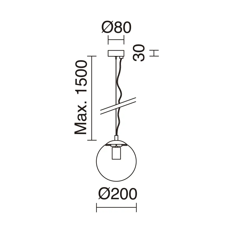 Suspension Oxy D.200mm E27 40W noir Opal