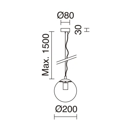 Suspension Oxy D.200mm E27 40W noir Opal