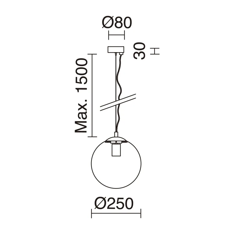 Suspension Oxy D.250mm E27 40W noir Opal