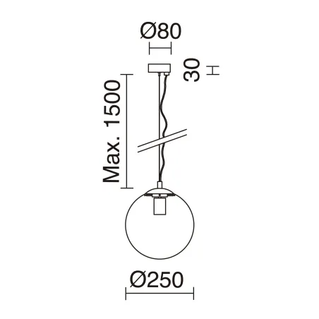 Suspension Oxy D.250mm E27 40W noir Opal
