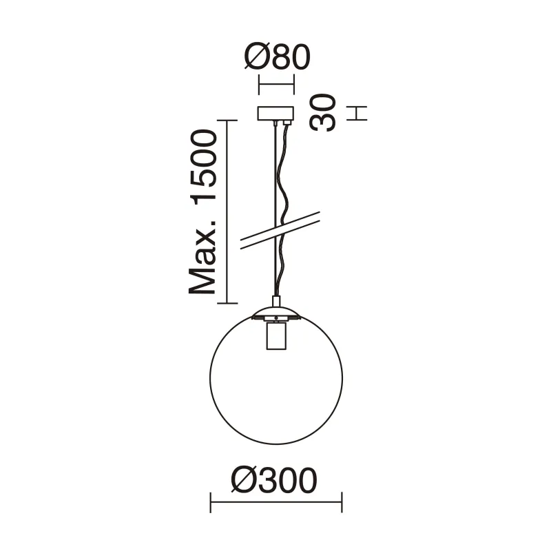 Suspension Oxy D.300mm E27 60W noir Opal