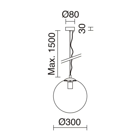 Suspension Oxy D.300mm E27 60W noir Opal