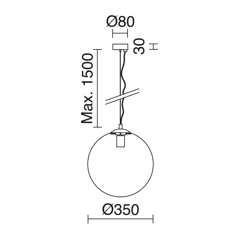 Suspension Oxy D.350mm E27 60W noir Opal