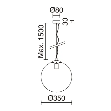 Suspension Oxy D.350mm E27 60W noir Opal