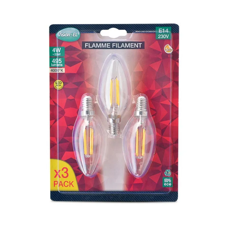 LED FIL COB FLAMME E14 4W 4000K CLR BLISTER X3