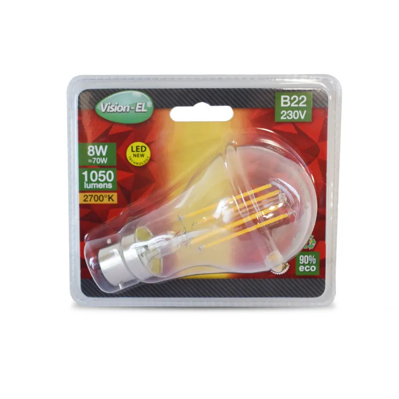 LED FIL COB BULB B22 8W 2700K CLR BLISTER