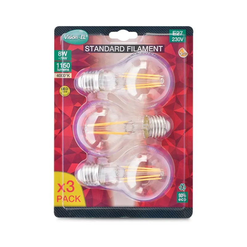 LED FIL COB BULB E27 8W 4000K CLR BLISTER X3