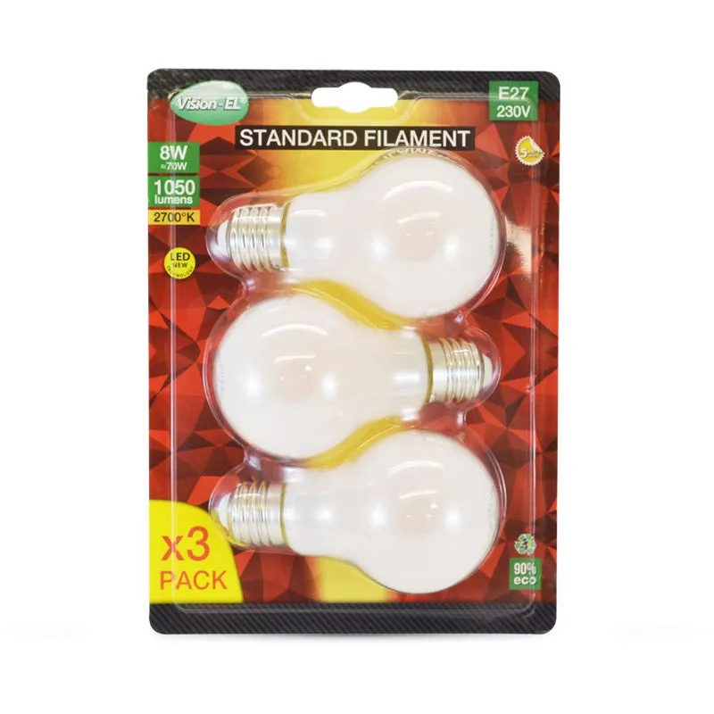 LED FIL COB BULB E27 8W 2700K DEPOLI BLISTER X3