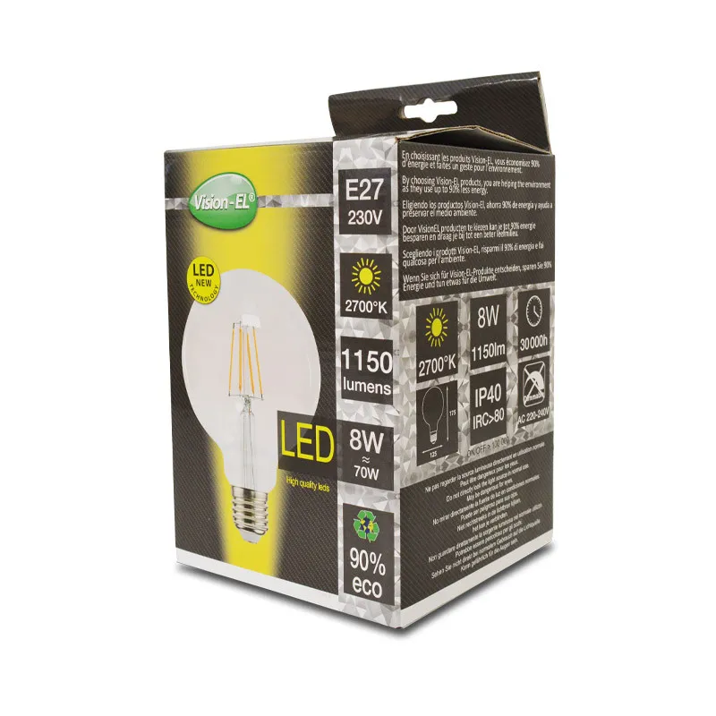 LED FIL COB GLOBE G125 E27 8W 2700K CLR BOITE