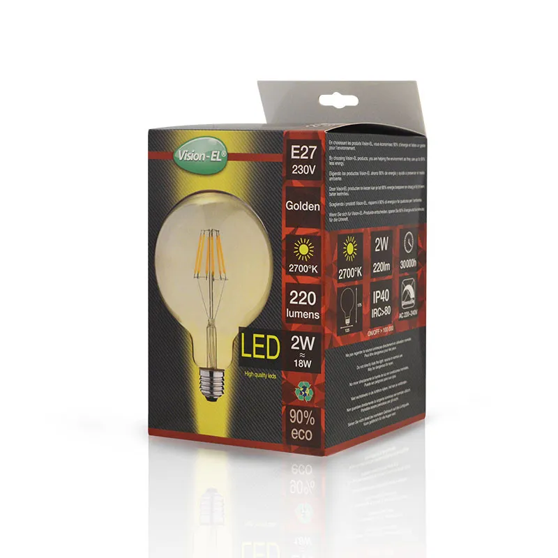 LED FIL COB GLOBE G125 E27 2W 2700K GOLDEN BOITE