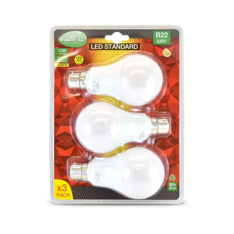LED 12W BULB B22 3000K BLISTER X3