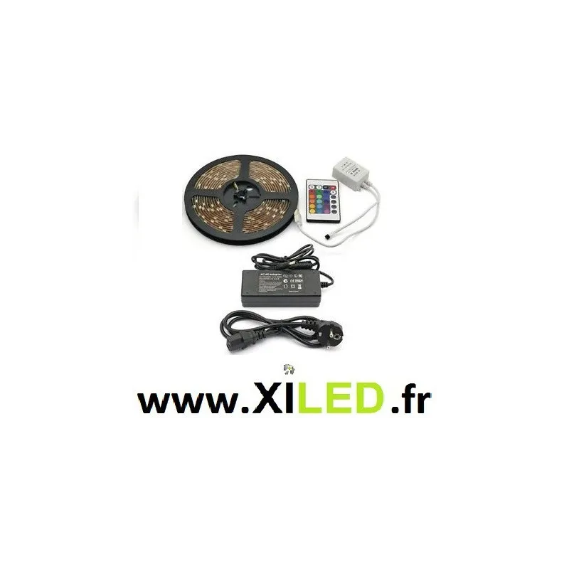 kit ruban 5 mètres led strip rgb smd 5050 + télécommande + transformateur   
