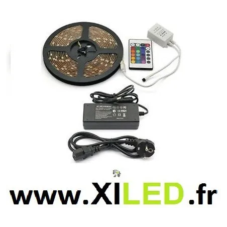 kit ruban 5 mètres led strip rgb smd 5050 + télécommande + transformateur   
