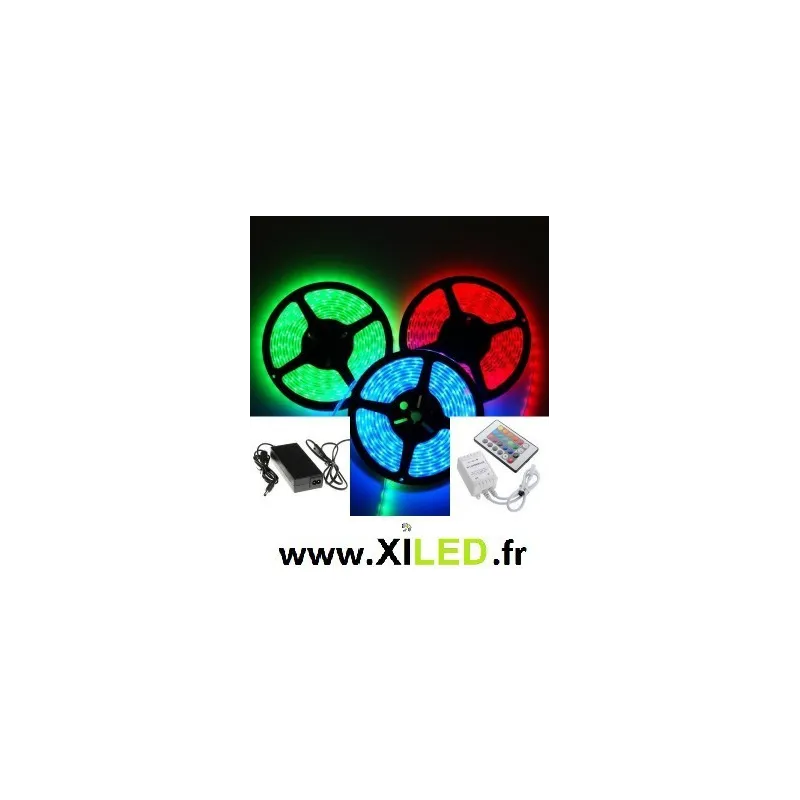 kit ruban 5 mètres led strip rgb smd 5050 + télécommande + transformateur   