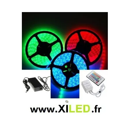 kit ruban 5 mètres led strip rgb smd 5050 + télécommande + transformateur   