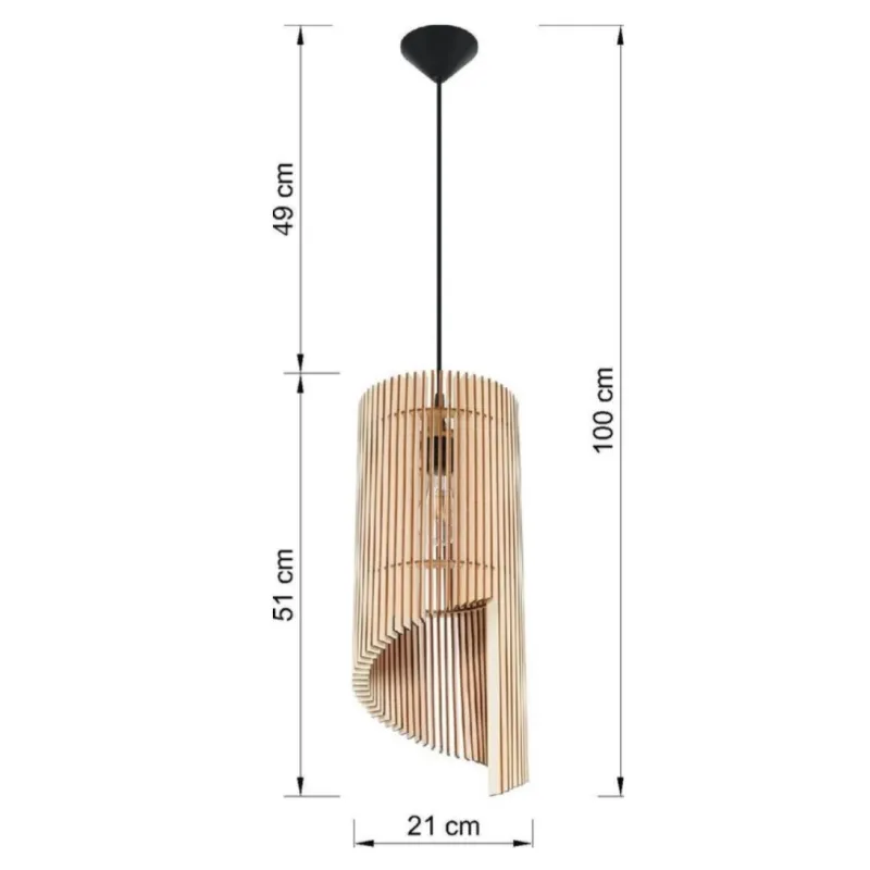 Suspension ALEXIA bois naturel/PVC, noir, E27 - Pas cher