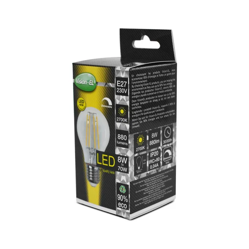 LED FIL COB BULB E27 8W 2700K CLR DIM BOITE